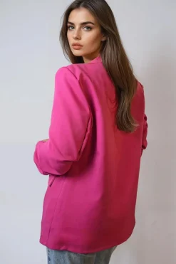 Fuchsia Blazer With Ruched Sleeves by Aftershock London