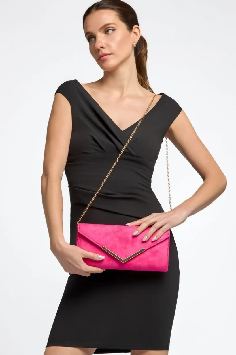 Fuchsia Suede Envelope Clutch Bag by Aftershock London