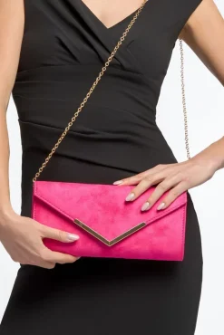 Fuchsia Suede Envelope Clutch Bag by Aftershock London