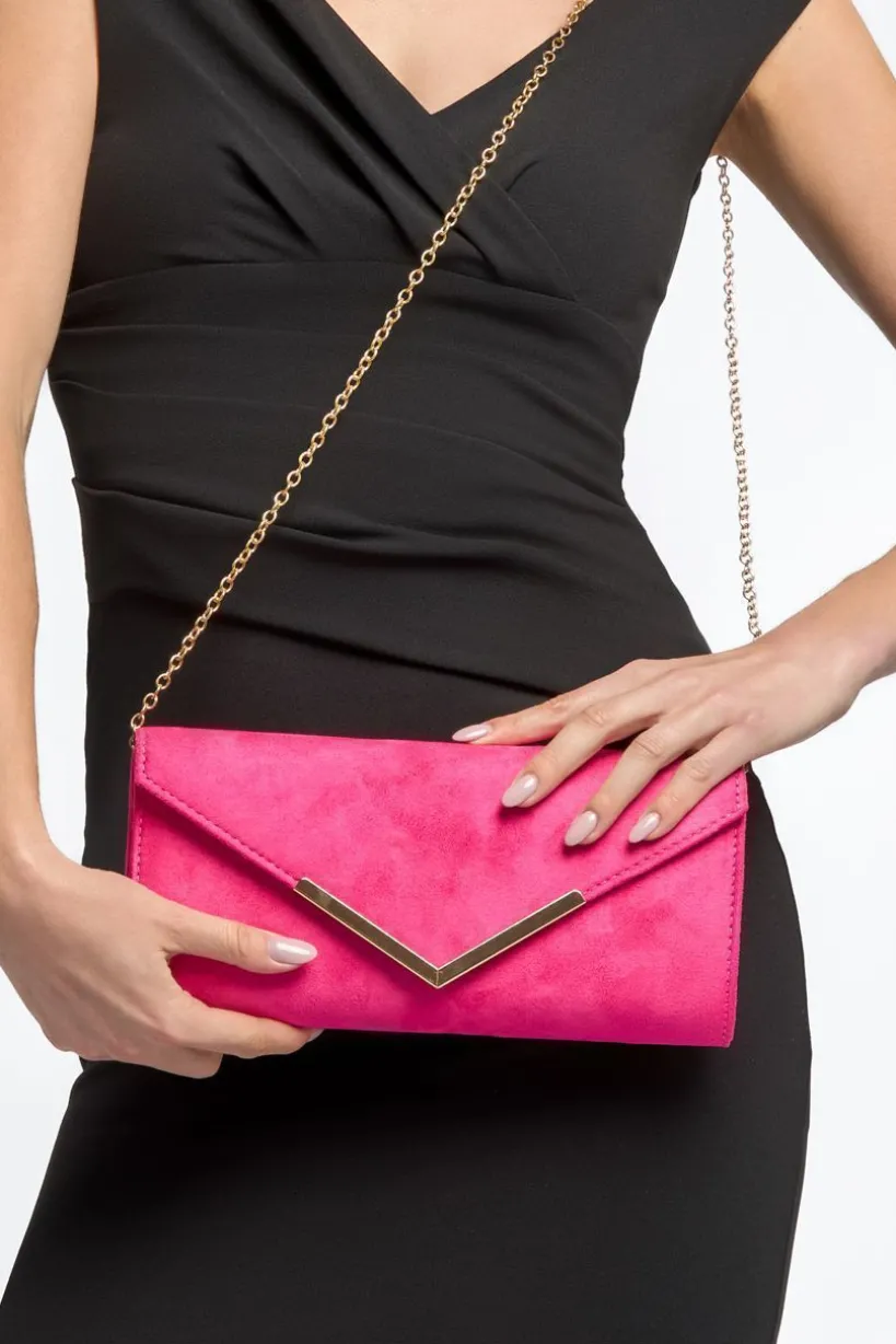 Fuchsia Suede Envelope Clutch Bag by Aftershock London