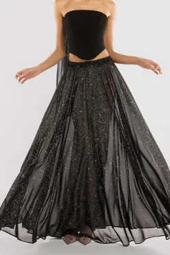 Gathered A-Line Glitter Chiffon Maxi Skirt by Goddiva