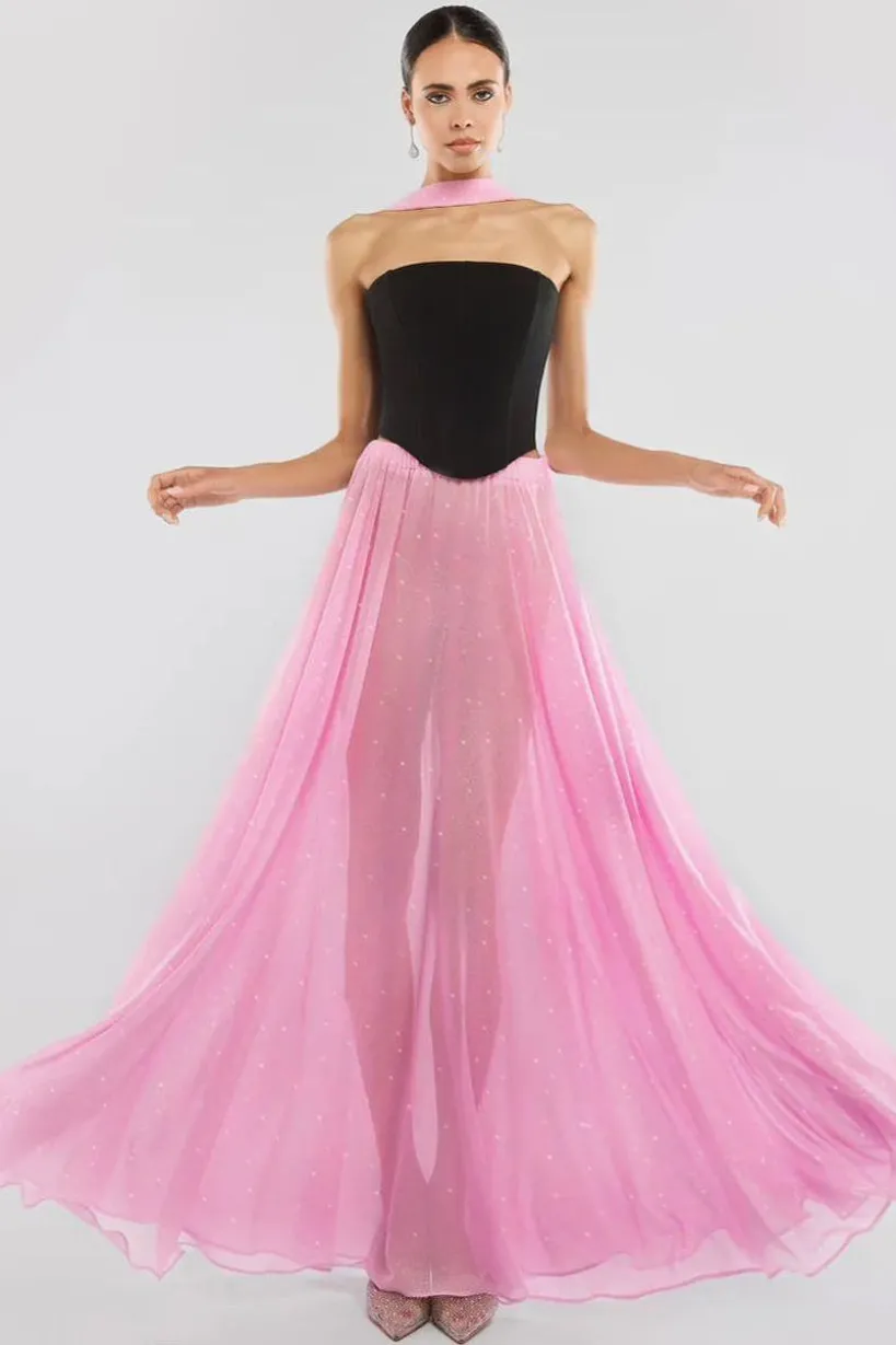 Gathered A-Line Glitter Chiffon Maxi Skirt by Goddiva