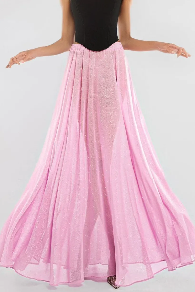 Gathered A-Line Glitter Chiffon Maxi Skirt by Goddiva