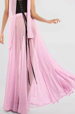 Gathered A-Line Glitter Chiffon Maxi Skirt by Goddiva