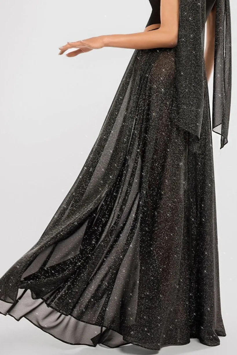 Gathered A-Line Glitter Chiffon Maxi Skirt by Goddiva