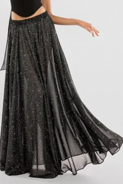 Gathered A-Line Glitter Chiffon Maxi Skirt by Goddiva