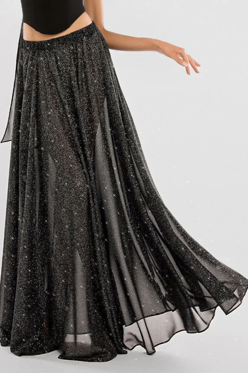 Gathered A-Line Glitter Chiffon Maxi Skirt by Goddiva