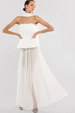 Gathered A-Line Glitter Chiffon Maxi Skirt by Goddiva