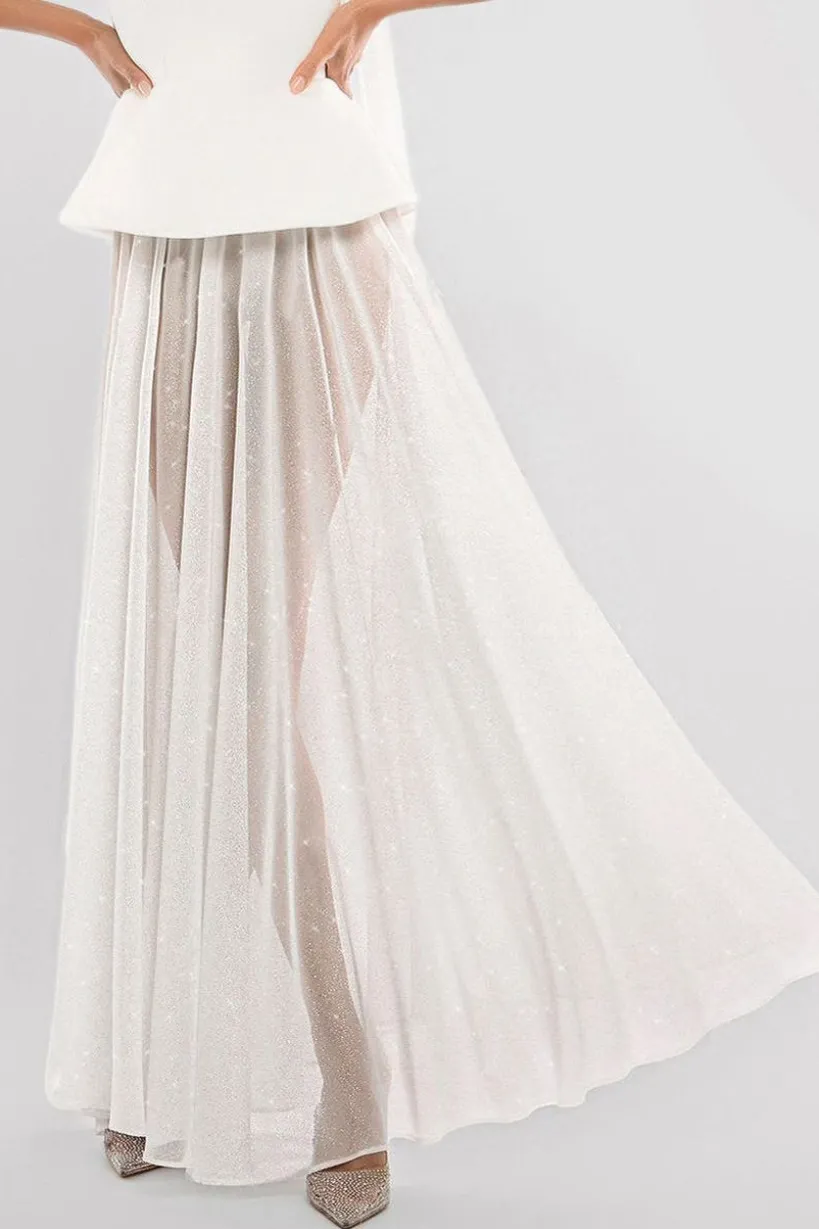 Gathered A-Line Glitter Chiffon Maxi Skirt by Goddiva