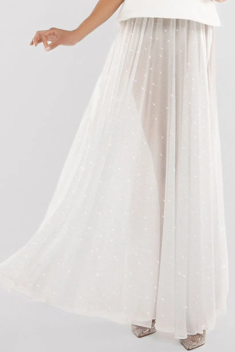 Gathered A-Line Glitter Chiffon Maxi Skirt by Goddiva