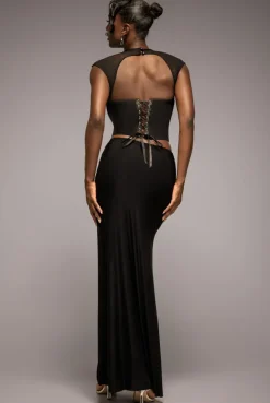 Gathered Front Dipped Waist Maxi Skirt - Black by Goddiva