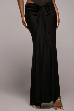 Gathered Front Dipped Waist Maxi Skirt - Black by Goddiva