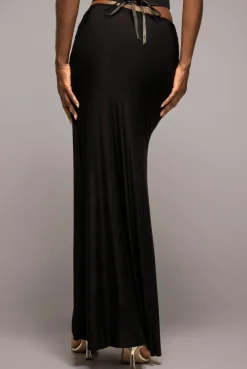 Gathered Front Dipped Waist Maxi Skirt - Black by Goddiva