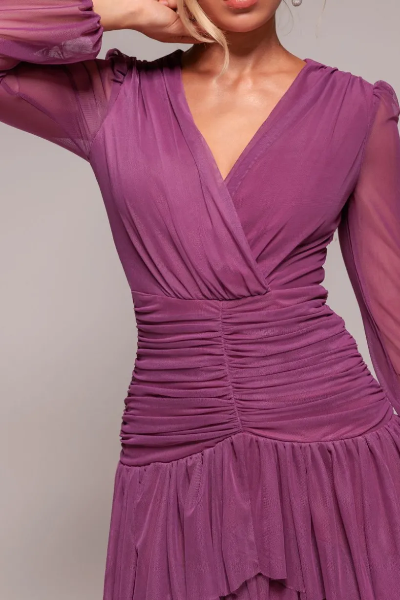 Gathered High & Low Tiered Midaxi Dress - Berry by Goddiva