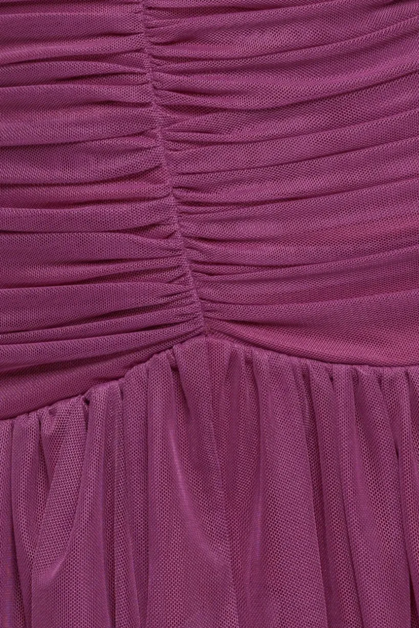 Gathered High & Low Tiered Midaxi Dress - Berry by Goddiva