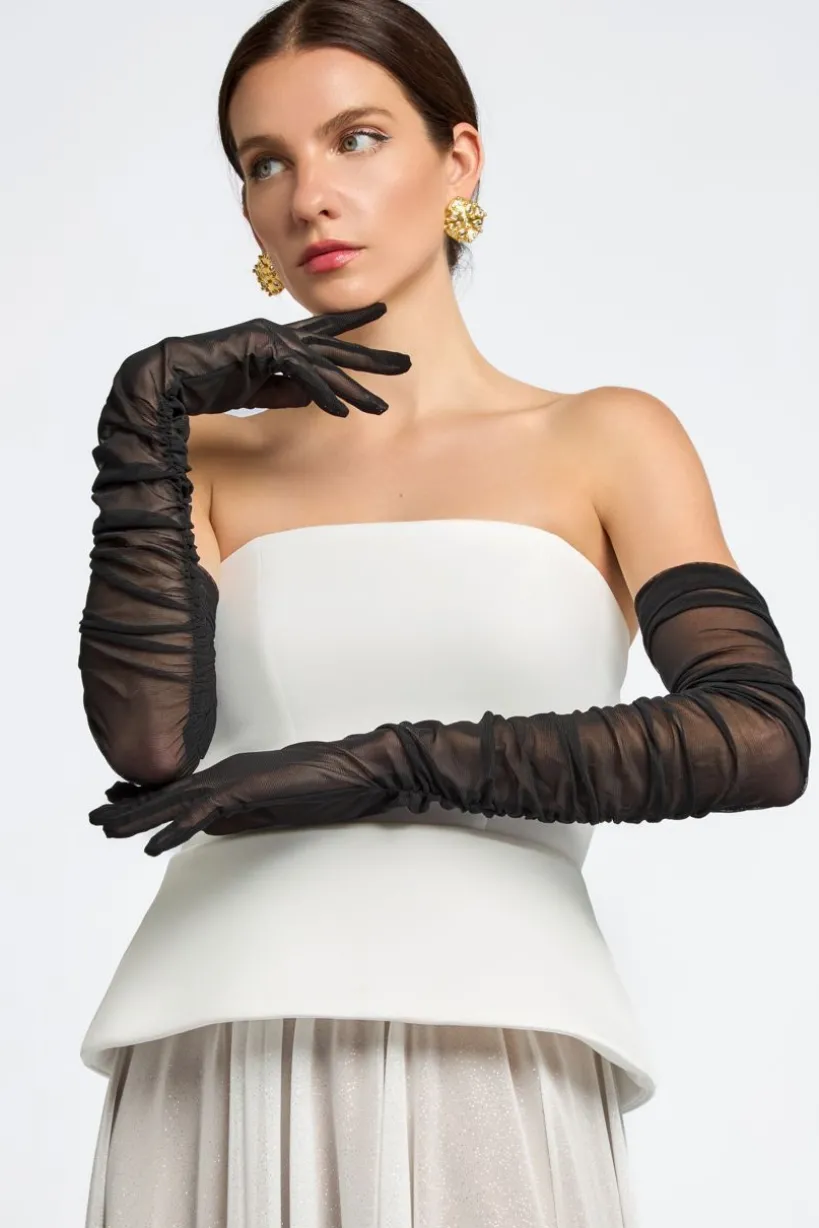 Gathered Stretch Mesh Gloves by Goddiva