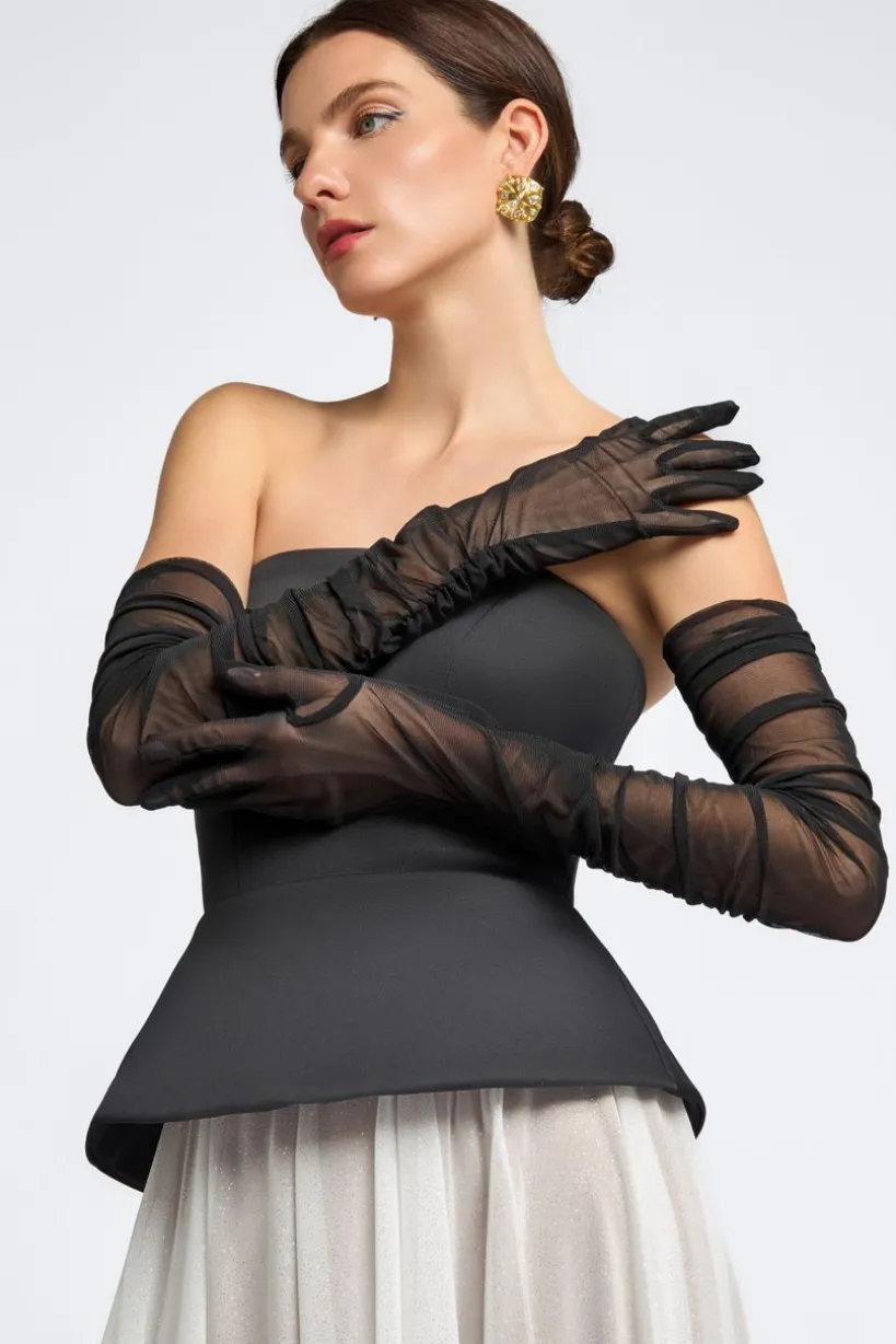 Gathered Stretch Mesh Gloves by Goddiva