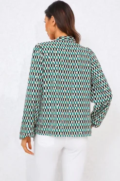 Geo Print Side Tie Blouse Top In Green by FS Collection