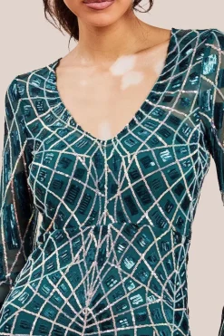 Geo Sequin Long Sleeve Maxi Dress - Emerald by Goddiva
