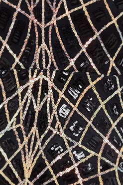 Geo Sequin Long Sleeve Maxi Dress - Black by Goddiva