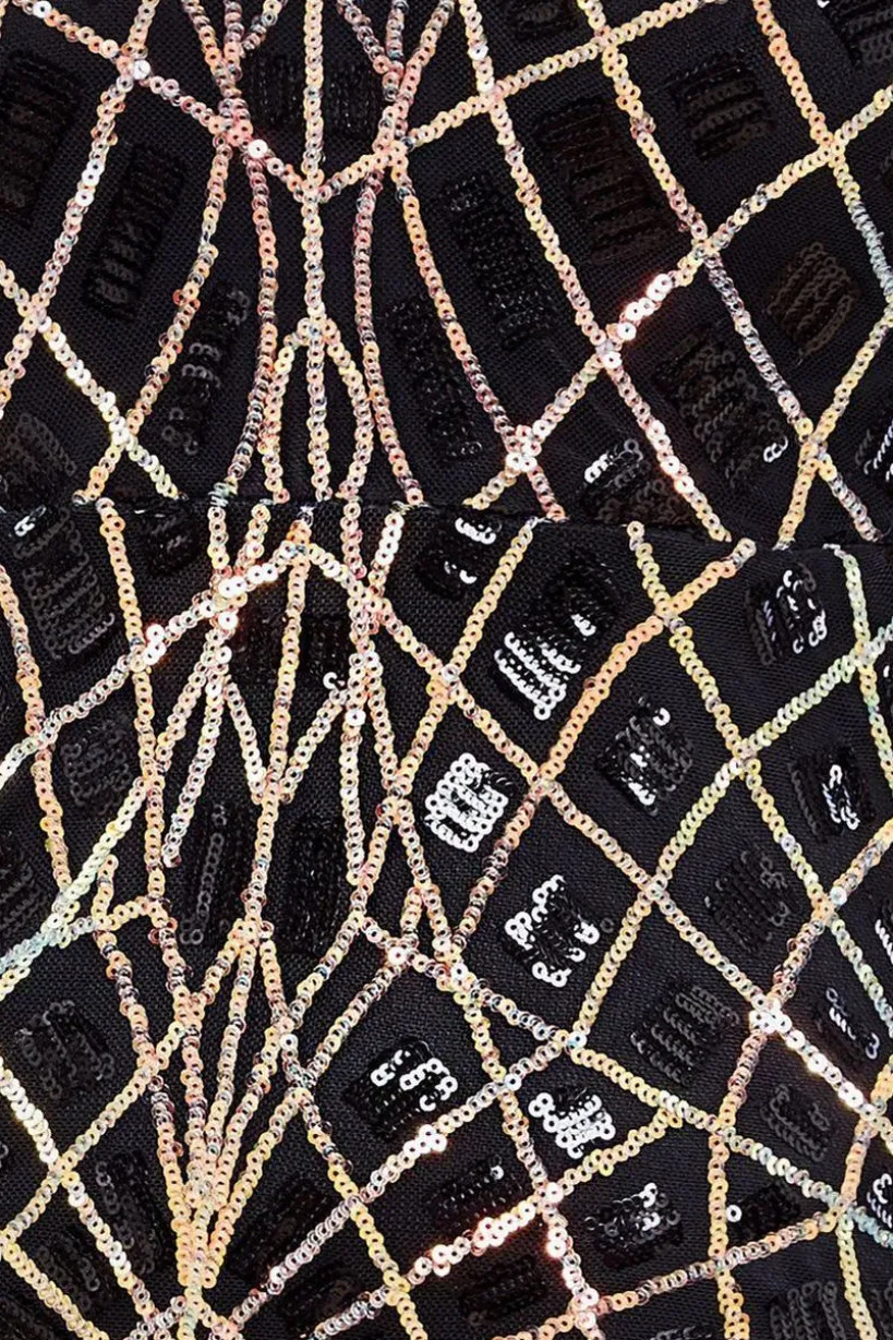 Geo Sequin Long Sleeve Maxi Dress - Black by Goddiva