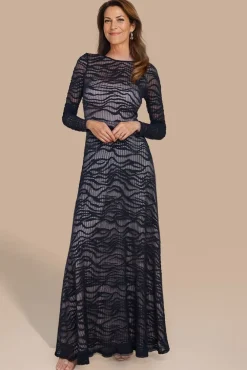 Geo Wave Flare Skirt Long Sleeve Maxi Dress - Black by Goddiva
