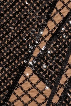 Geometric Sequin Plunge Maxi - Black by Goddiva