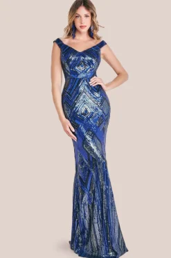 Geometric Sequin Sleeveless Maxi - Royal Blue by Goddiva