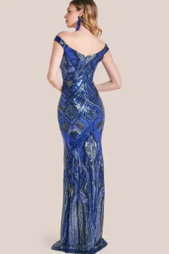 Geometric Sequin Sleeveless Maxi - Royal Blue by Goddiva