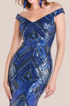 Geometric Sequin Sleeveless Maxi - Royal Blue by Goddiva