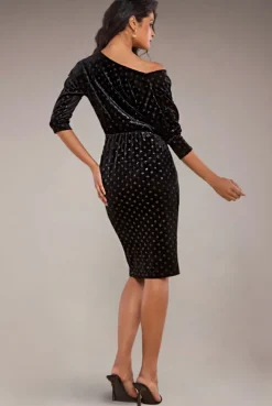 Glitter Velvet Cowl Neck Sheath Midi Dress - Black by Goddiva