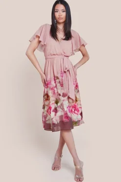 Goddiva Chiffon Floral Border Print Midi Dress - Blush