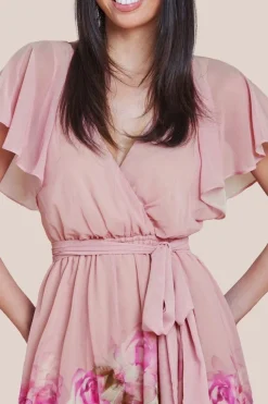 Goddiva Chiffon Floral Border Print Midi Dress - Blush