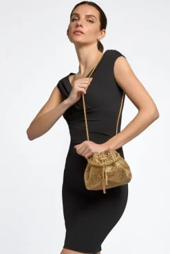 Gold Crystal Mesh Top Handle Evening Bag by Aftershock London