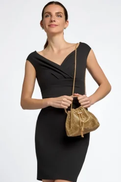 Gold Crystal Mesh Top Handle Evening Bag by Aftershock London