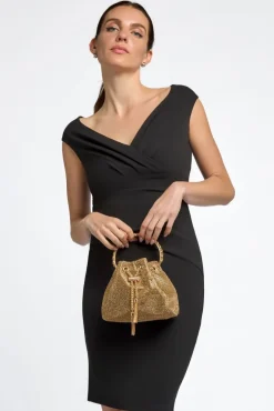 Gold Crystal Mesh Top Handle Evening Bag by Aftershock London