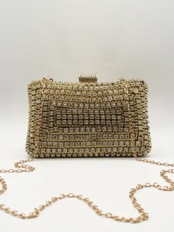 Gold Diamante Clutch Bag by SVNX