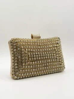 Gold Diamante Clutch Bag by SVNX