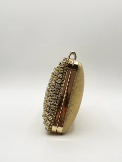 Gold Diamante Clutch Bag by SVNX