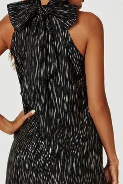 Gold Foil Halter Neck Tie Back Mini Dress In Black by FS Collection