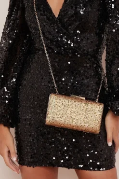 Gold Glitter Evening Clutch Bag by Aftershock London