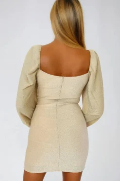 Gold Long Sleeve Mini Dress by Aftershock London