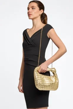 Gold Woven Shoulder Bag With Knot Detail by Aftershock London