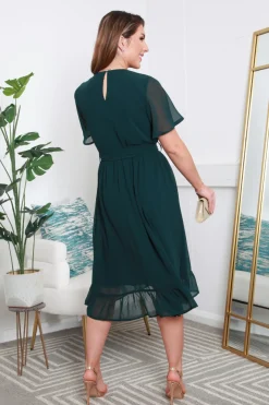 Green Chiffon Wrap Dress With Tea Sleeve by Double Second