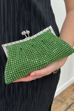 Green Crystal Clutch Bag by SVNX
