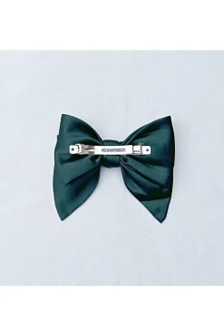 Green Satin Hair Bow Green Hair Clip by QueenMee Accessories