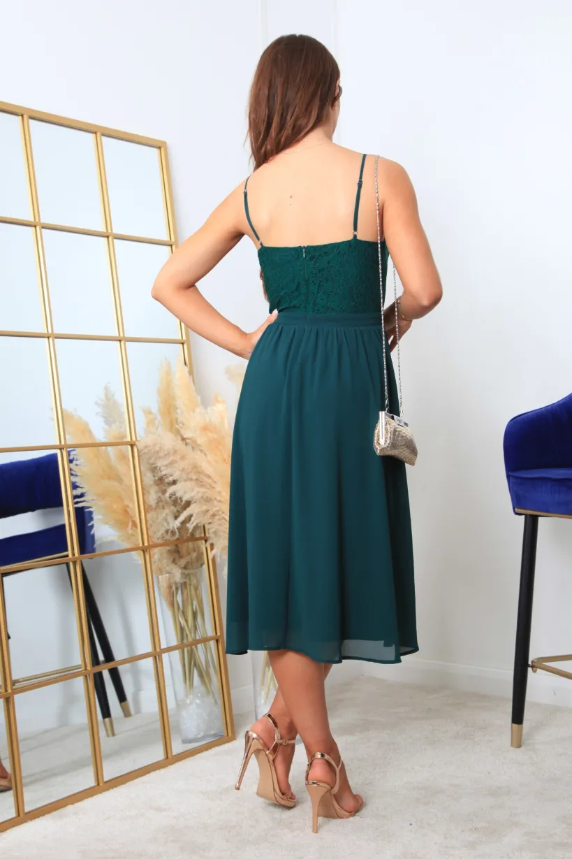 Green Strappy Mide Lace Dress by Double Second