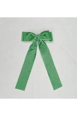 Green Velvet Hair Bow Light Green Hair Clip Alligator Clip by QueenMee Accessories