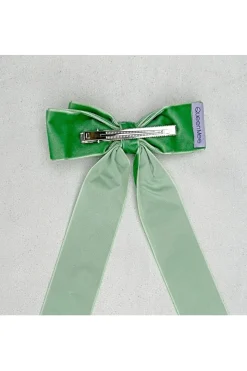 Green Velvet Hair Bow Light Green Hair Clip Alligator Clip by QueenMee Accessories