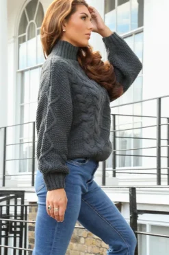 Grey Cable Knit Jumper by Double Second